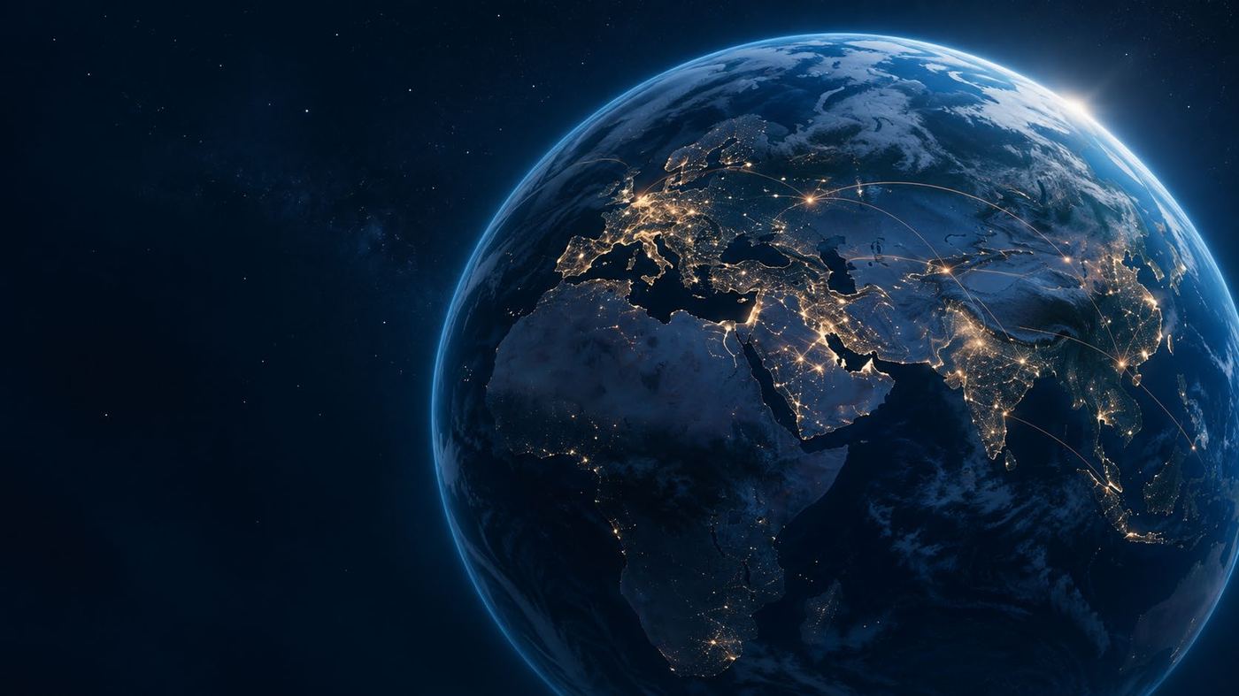 Illuminated globe showing connected international markets